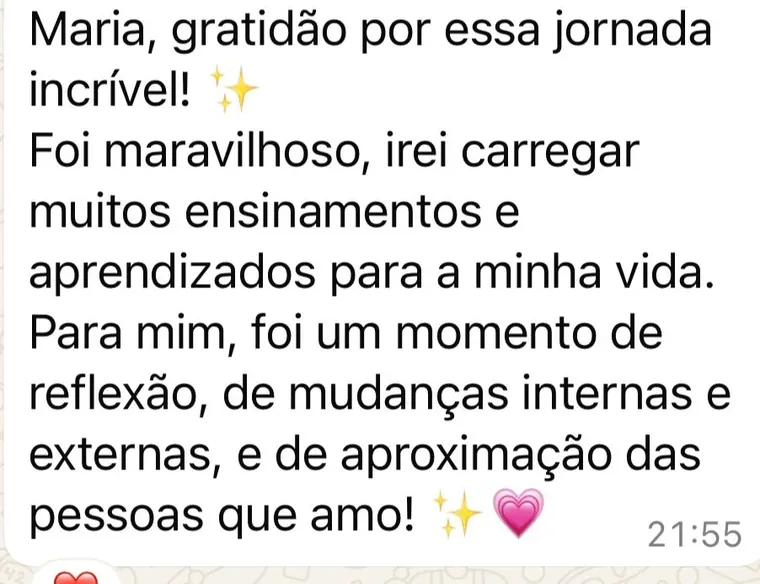 Mensagem de participante ao final de uma Jornada Relembrar