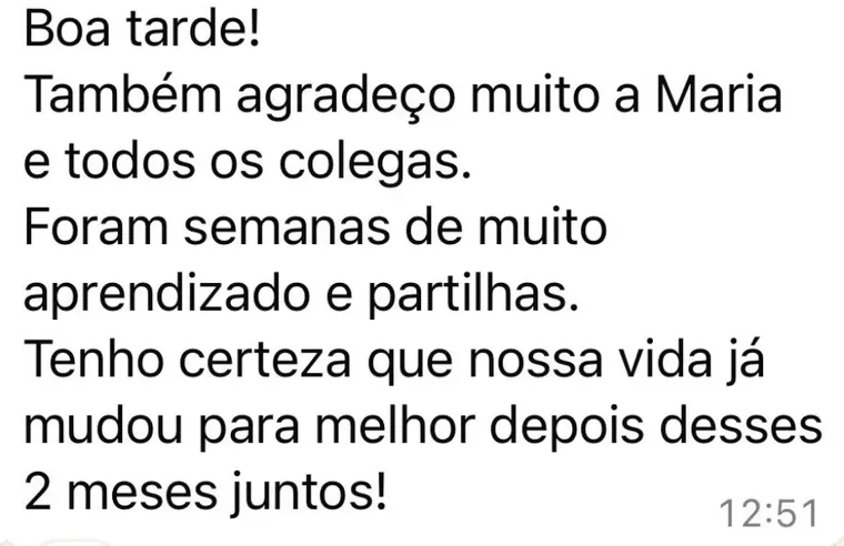 Mensagem de participante ao final da Jornada