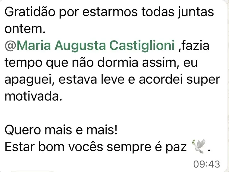 Mensagem enviada por participante depois de uma Vivência Relembrar