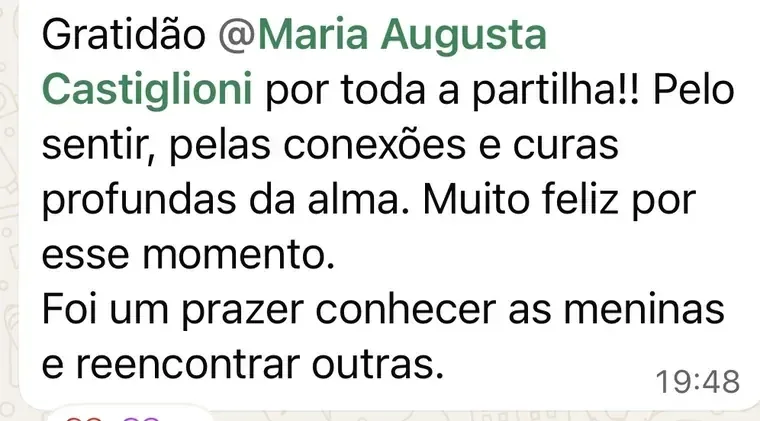 Mensagem enviada depois de uma Vivência
