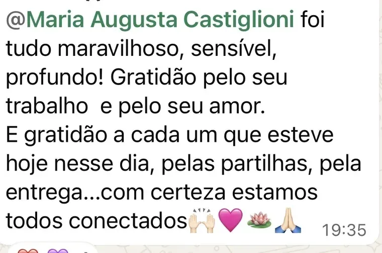 Mensagem enviada depois de uma Vivência