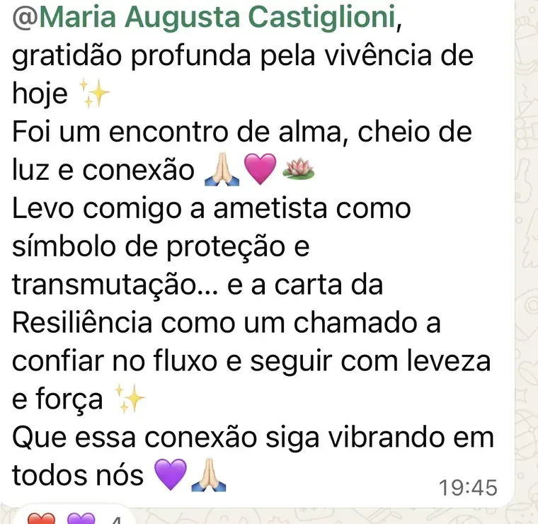 Mensagem enviada por participante depois de uma Vivência Relembrar