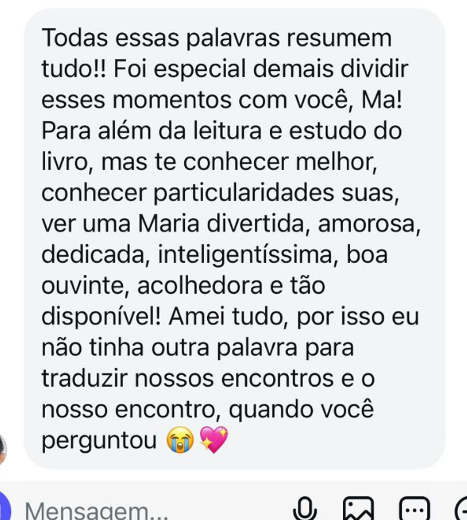 Mensagem de uma participante da Jornada Relembrar