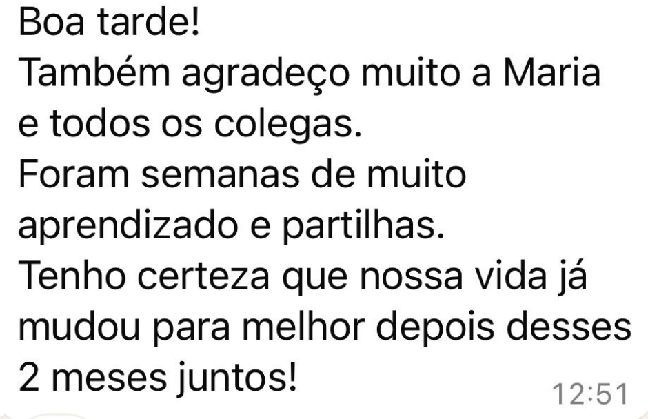 Mensagem de uma participante da Jornada Relembrar