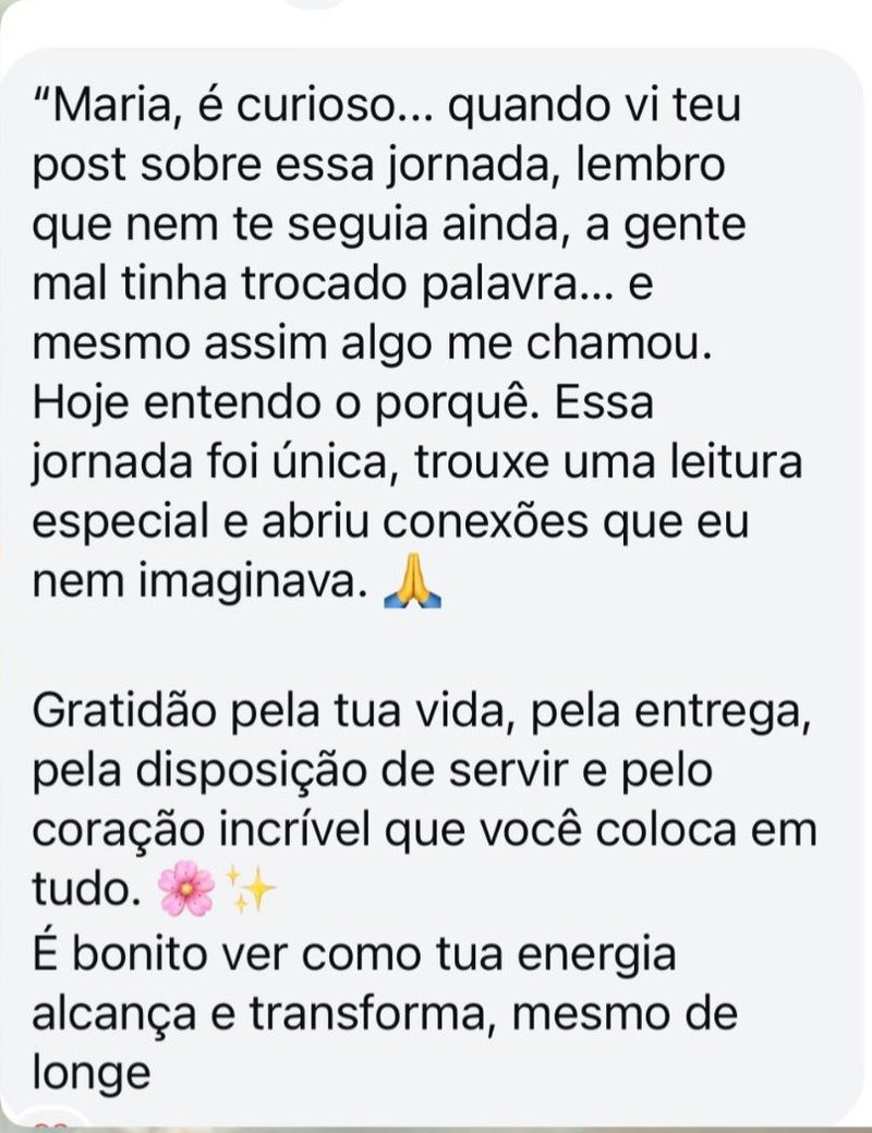 Mensagem de uma participante da Jornada Relembrar